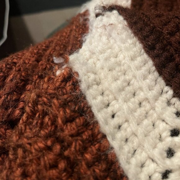 Vintage 70s Crochet Afghan Mid Century Blanket Orange Brown Chevron MCM Retro - Picture 4 of 4